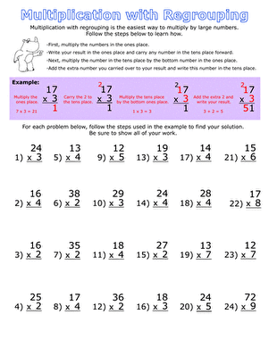 Fourth grade multiplication regrouping worksheet featuring two pages of two-digit math problems