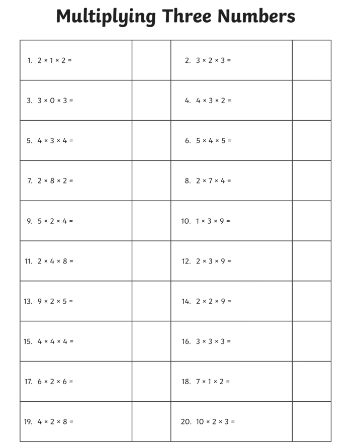 Worksheet illustrating three methods for multiplying two-digit numbers using arrays, area models, and partial products.