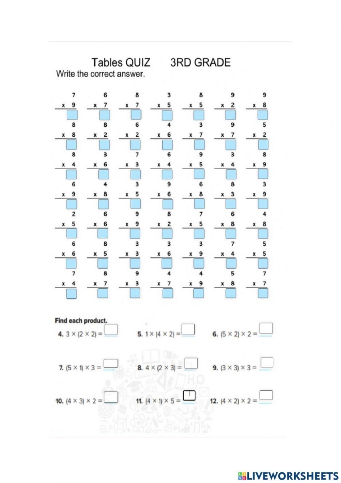 Educational resource for fourth graders focused on multi-digit multiplication skills Worksheet for practicing multiplication of two and three-digit factors with regrouping