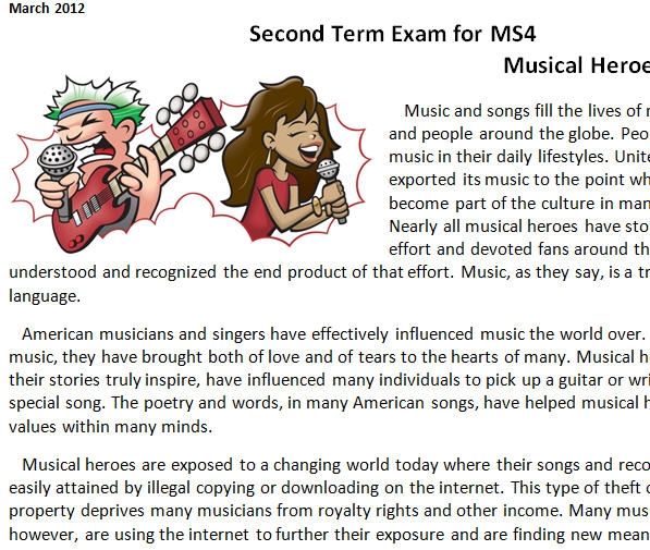 Fourth grade music theory worksheet showing note reading basics for beginner musicians