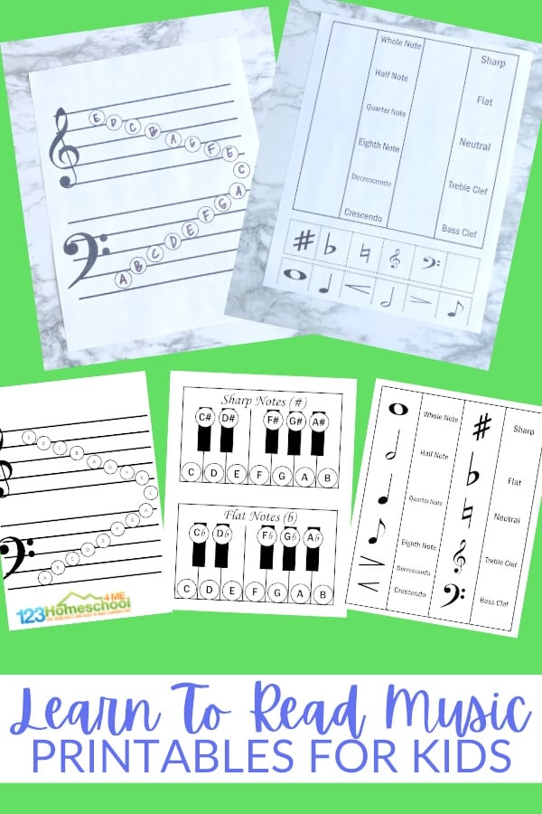 Fourth grade student learning to read musical notes and staff lines on a worksheet