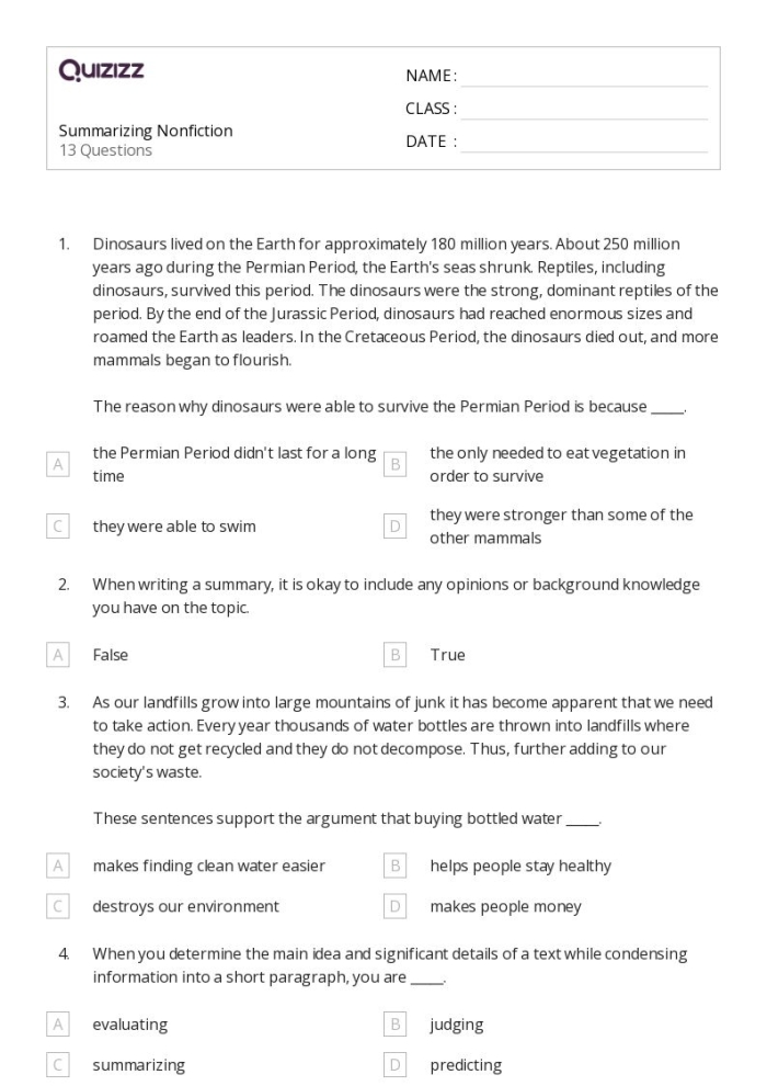 Worksheet for summarizing nonfiction about the Mimic Octopus for fourth graders