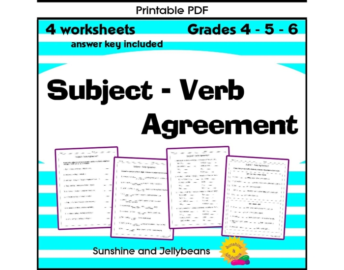 Fourth grade students practicing noun and verb agreement in a worksheet