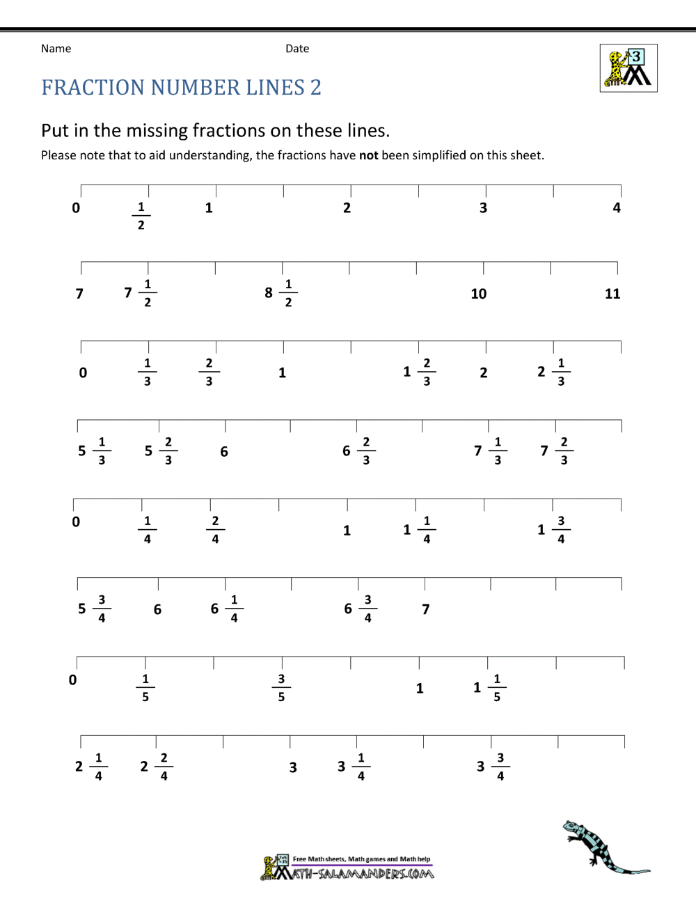 Fourth grade math student plotting equivalent fractions on number lines worksheet