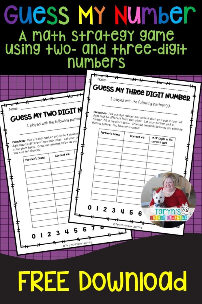 Fourth Grade Guess My Number Math Riddle Worksheet 11 A fourth grade student working through number clues to guess the mystery number on a worksheet