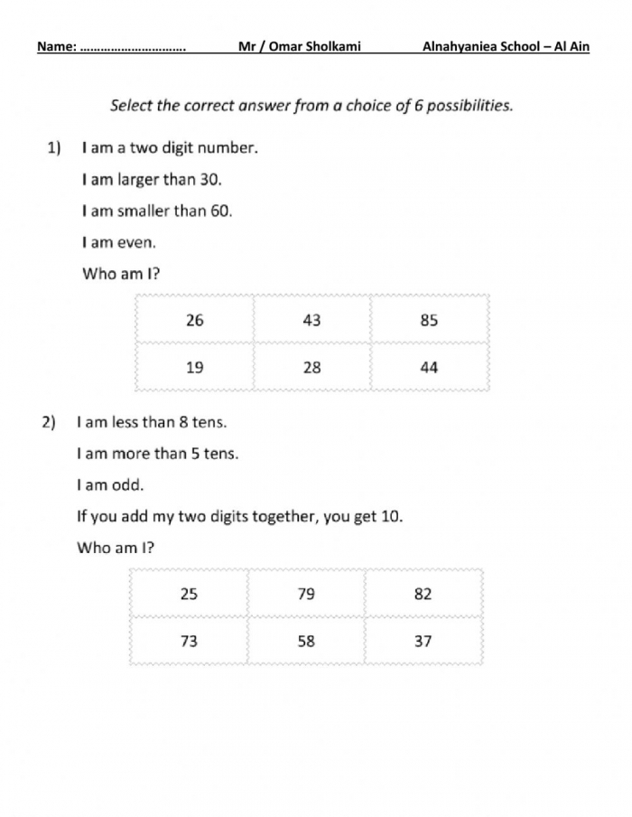 Guess My Number Worksheet for Fourth Grade Math Practice 16 Fourth grade students using clues to solve a math riddle on the Guess My Number worksheet