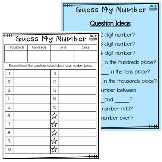 Math riddle activity for elementary students learning number sense and problem solving skills Fourth grade students solving a number riddle by following mathematical clues on a guess my number worksheet