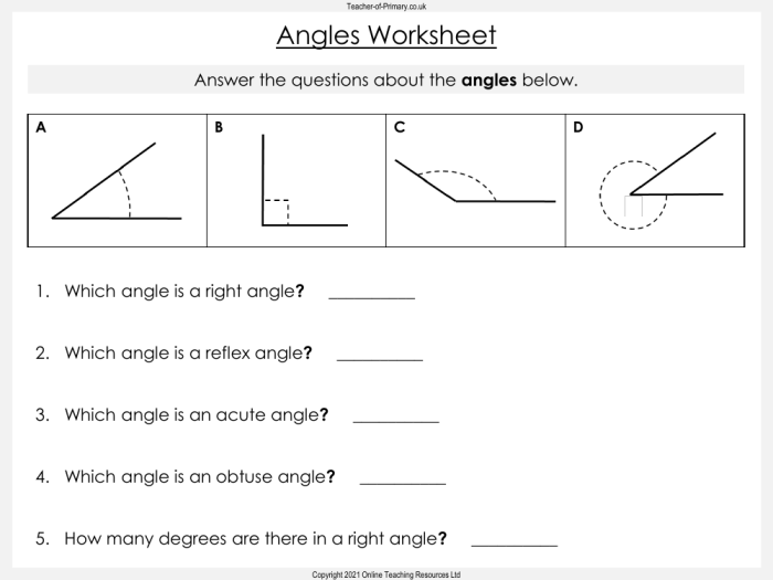 Worksheet featuring obtuse angles for fourth graders to identify