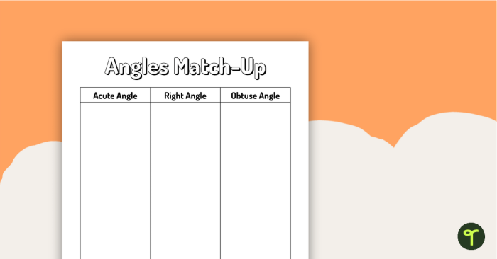 Worksheet featuring obtuse angles for fourth graders to identify