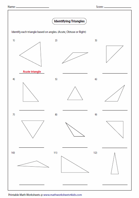 Engaging Identifying Triangles worksheet for fourth graders focusing on obtuse triangles Colorful worksheet featuring obtuse triangles for fourth-grade geometry practice