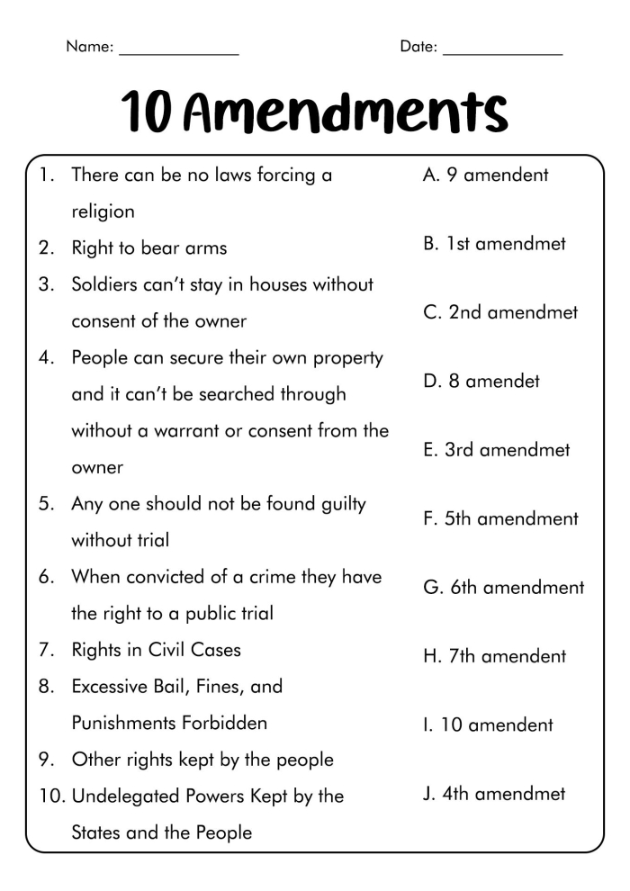 Engaging activity for students to explore their rights and freedoms through writing Worksheet for fourth graders on the First and Fourth Amendments of the U.S. Constitution