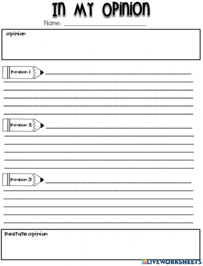 Worksheet image illustrating persuasive essay components for analysis Example of an opinion essay anchor paper for fourth grade students