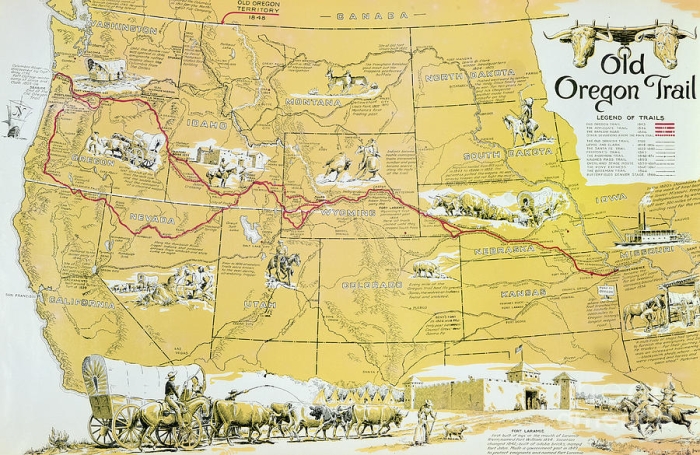 Oregon Trail Map and Wagon Train 1843 Worksheet 18 Fourth grade worksheet showing a historical map of the 1843 Oregon Trail wagon route