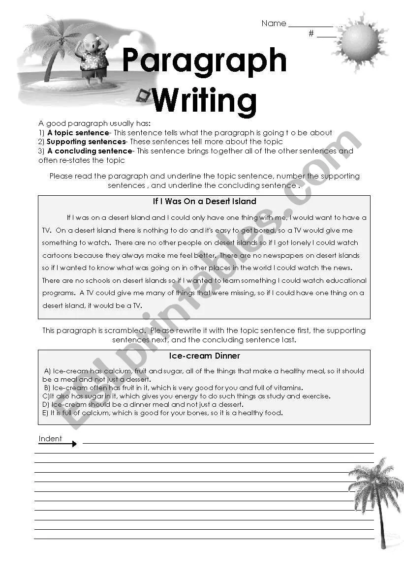 Writing Practice Worksheet Paragraph Structure Lesson 16 Fourth grade writing worksheet focused on planning and structuring paragraphs for practice
