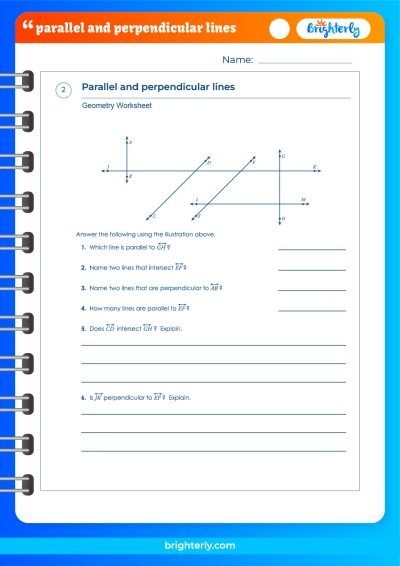 Parallel and Perpendicular Lines Practice Activity for Elementary Students Fourth grade geometry worksheet showing examples of parallel and perpendicular lines for students to identify and practice
