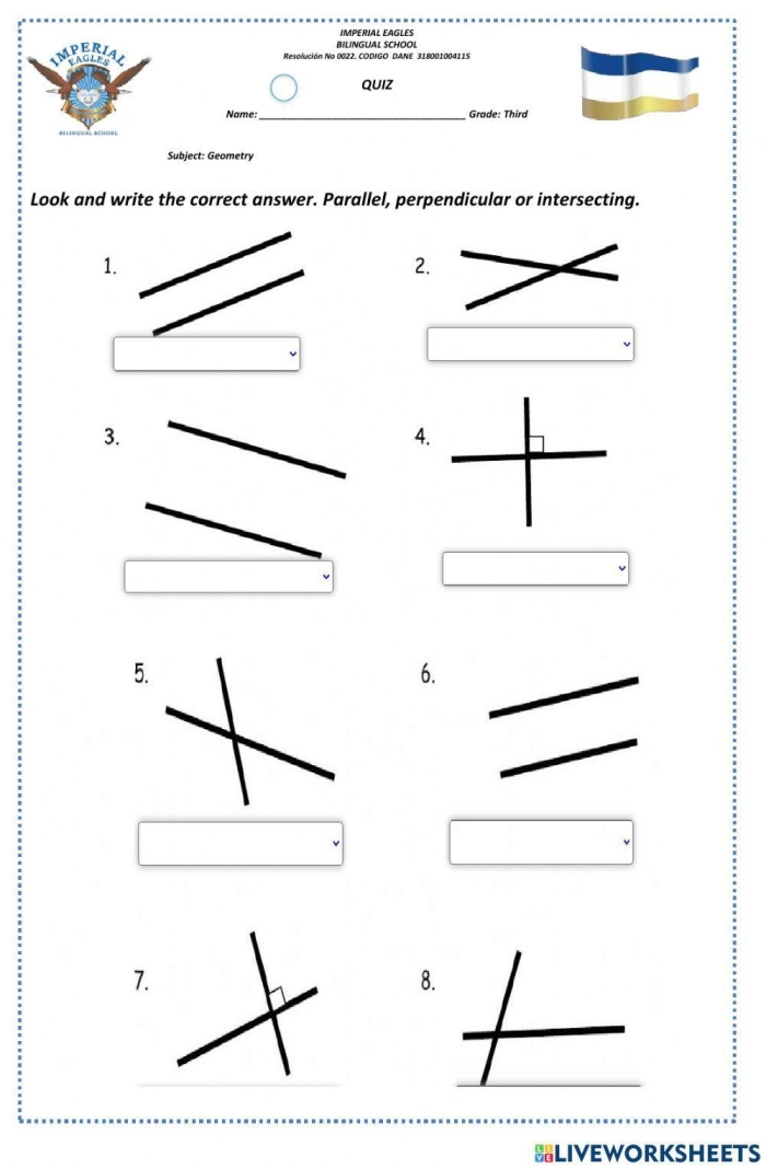 Parallel and Perpendicular Lines Worksheet 16 Geometry Practice for Fourth Grade Fourth grade worksheet featuring geometric exercises on identifying parallel and perpendicular lines