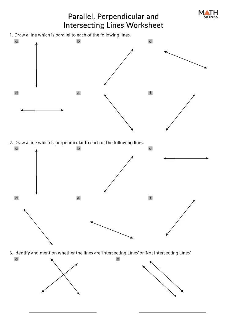 Parallel and Perpendicular Lines Geometry Worksheet for Grade 4 Number 25 Fourth grade geometry worksheet featuring clear examples and practice problems for parallel and perpendicular lines 25