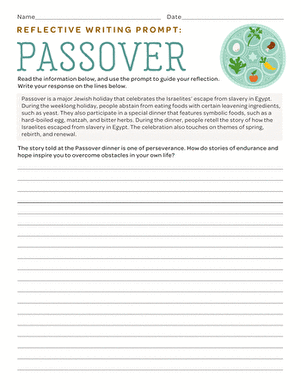 Students writing reflections on a Passover story about endurance and hope for a fourth grade worksheet