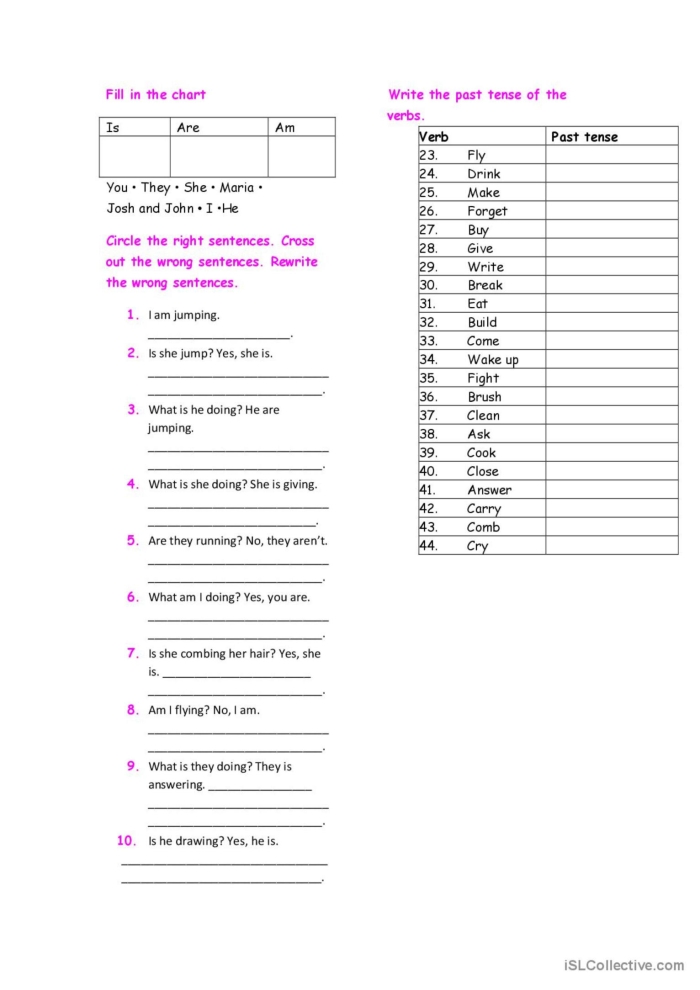 Identifying Past Tense Verbs Worksheet for Fourth Grade Students Worksheet featuring fourth graders identifying past tense verbs in sentences