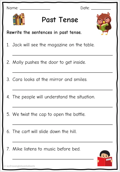 Engaging past tense verbs identification activity for fourth graders Worksheet featuring students identifying past tense verbs in sentences