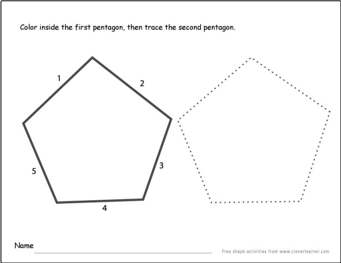 Educational resource for calculating the perimeter of pentagons Worksheet featuring Pentagon Perimeter Practice for fourth graders