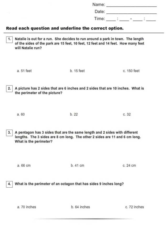 Worksheet image for practicing perimeter calculations involving pentagons in a fourth-grade classroom Pentagon Perimeter Practice worksheet for fourth-grade students to calculate perimeter through engaging problems