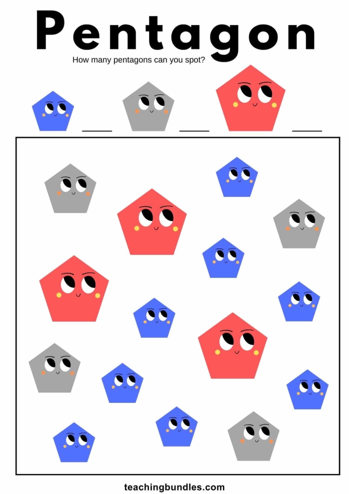 Pentagon Perimeter Practice worksheet for students to solve perimeter problems Worksheet featuring pentagons for perimeter practice in a fourth-grade classroom