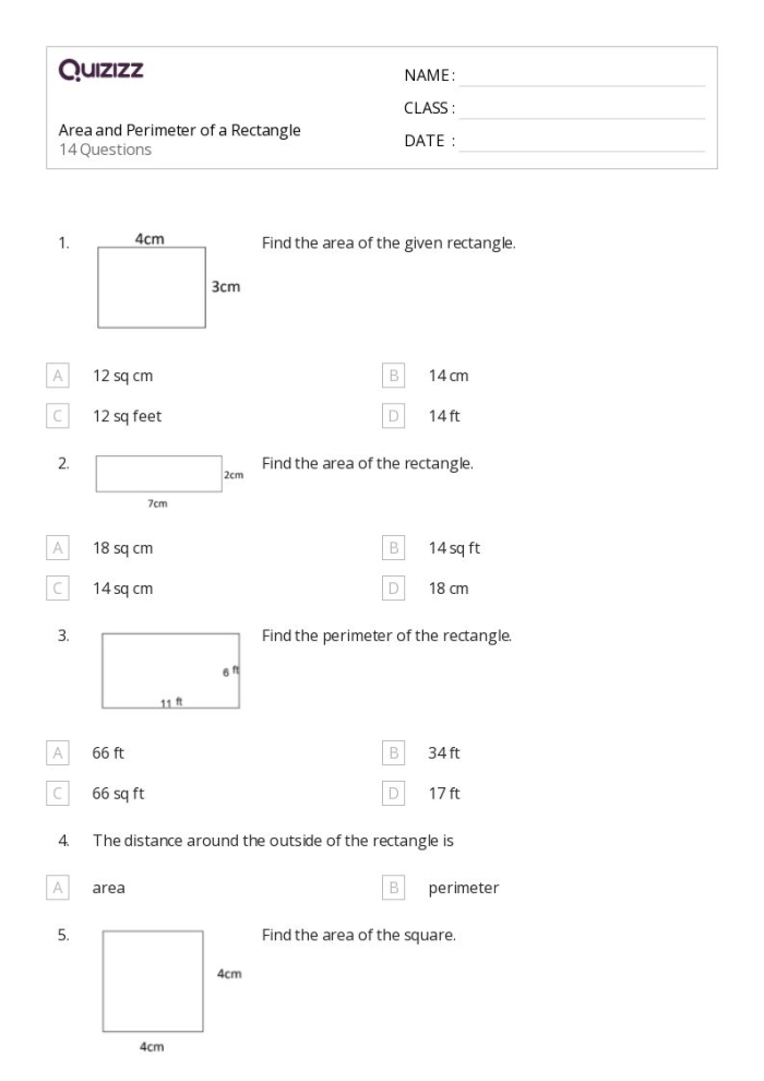 Find the Rectangle's Perimeter worksheet for practicing geometry skills Worksheet for calculating the perimeters of rectangles in a fourth-grade geometry lesson