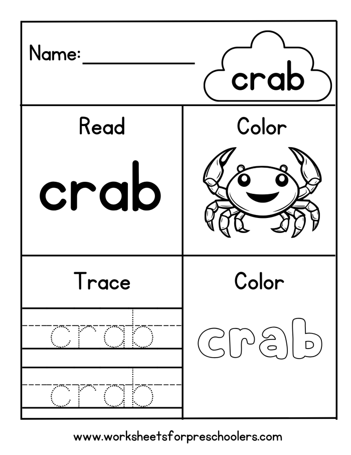 Fourth grade phonics worksheet based on the story The Crab That Played with the Sea