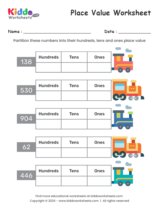 Fourth grade students use a number bank to complete seven place value challenges on this math worksheet