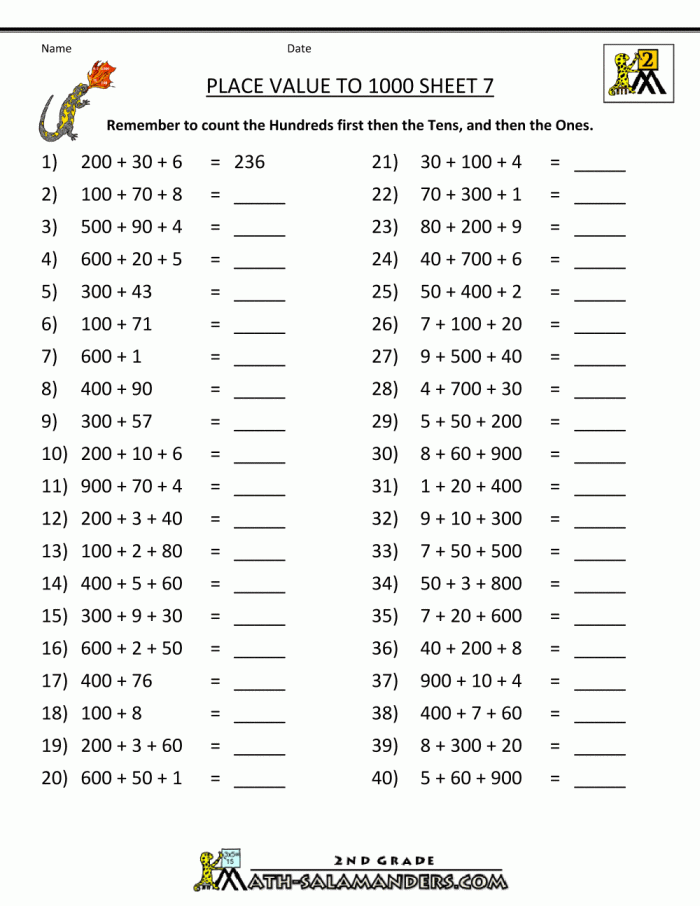 Fourth grade math worksheet featuring fifteen practice problems for mastering place value up to the thousands