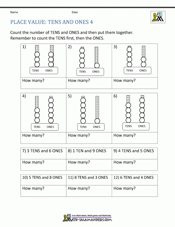 Fourth grade worksheet featuring place value exercises with four digit numbers