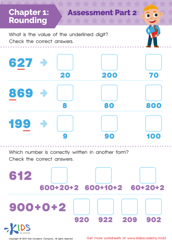 Worksheet image for assessing number sense skills in subtraction and rounding techniques Math Review Part 1 worksheet focusing on place value and rounding for fourth graders