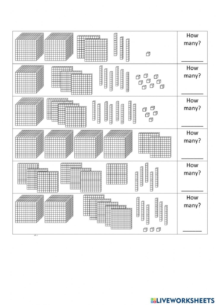 Fourth grade math worksheet showing 15 place value problems with numbers in the thousands for developing number sense skills