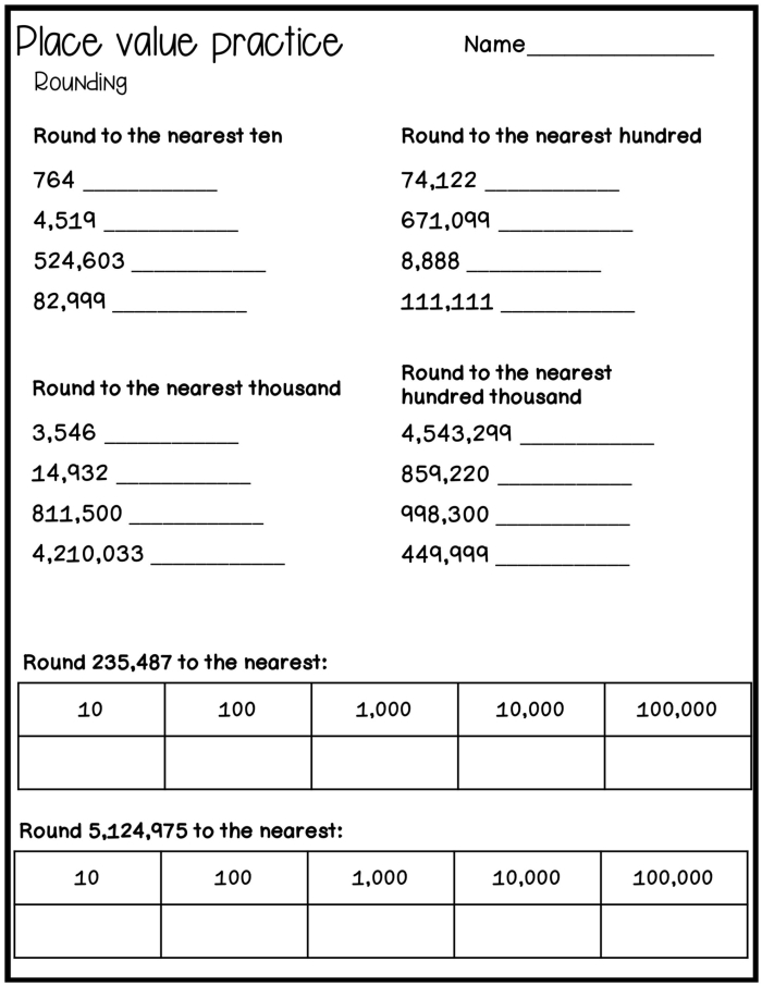 Fourth grade students practice identifying place value positions up to the thousands on a math worksheet with 15 problems