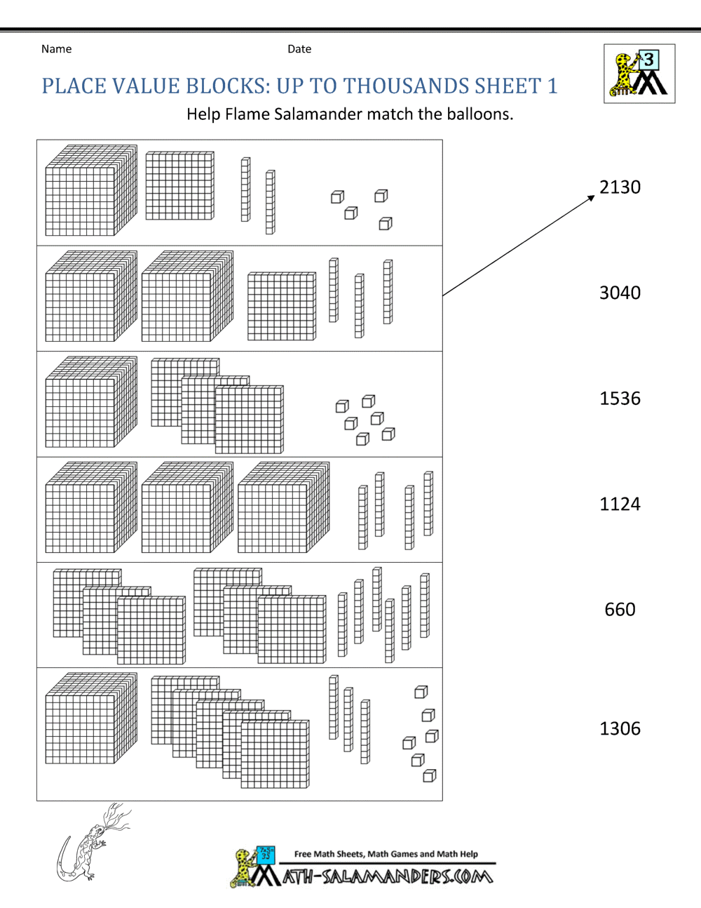 Fourth grade student practicing place value to the thousands with a fifteen problem math worksheet