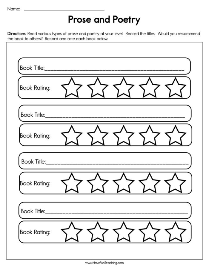 Poetry Guide Worksheet 17 Alphabet Literacy Activity Fourth grade students learning about poetry elements and poem types on a worksheet