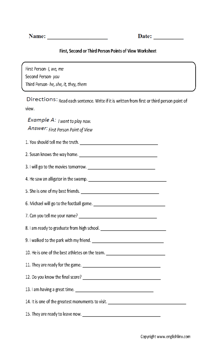 Point of view worksheet for fourth graders focusing on story analysis