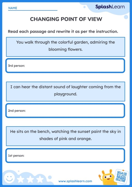 Fourth grade students practicing how to identify narrative perspectives on a Point of View worksheet