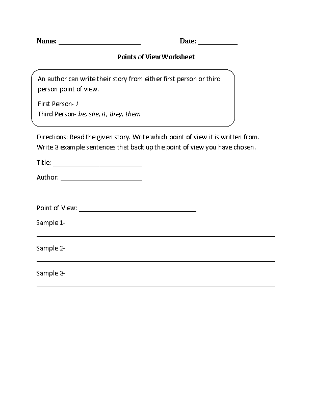 Fourth grade reading worksheet featuring pronoun exercises for practicing point of view 16