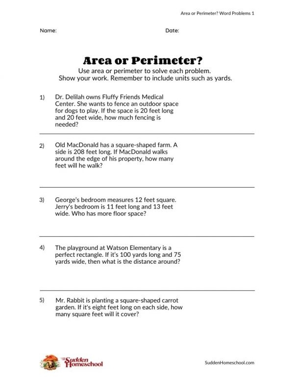 Fourth grade geometry worksheet featuring four steps to calculate the perimeter of various polygons in word problems