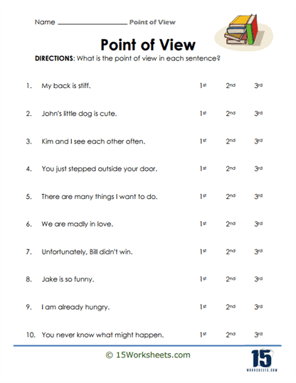 Point of view worksheet for fourth graders focusing on literacy skills
