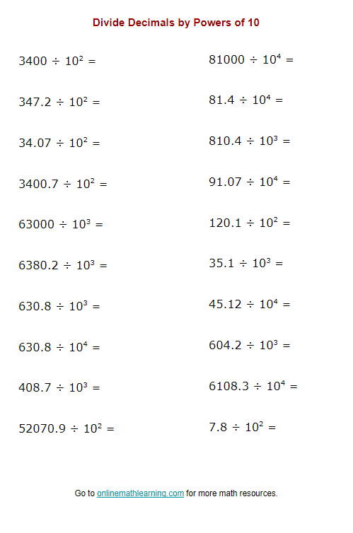 Engaging Multiply by Powers of 10 practice sheet for students Worksheet for practicing multiplication by powers of 10 for fourth graders