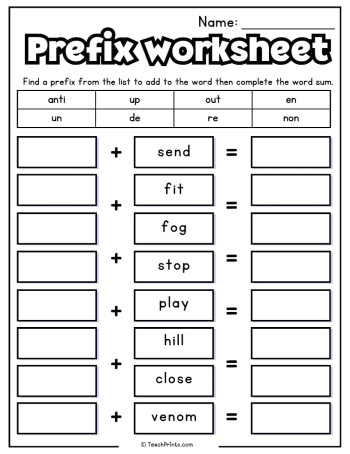 Worksheet featuring prefix practice for fourth graders focusing on numbers and counting
