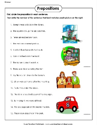 What is a Preposition? Worksheet for Grade 4 Students Worksheet for fourth graders focusing on prepositions of place in a fun way