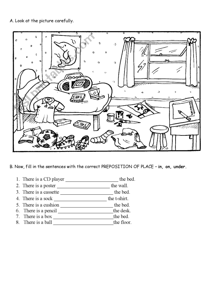 Fun and engaging preposition worksheet for fourth grade students Worksheet for fourth graders focusing on prepositions of place in grammar practice