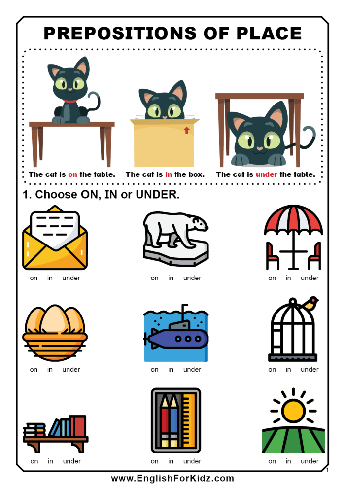Engaging grammar worksheet: What is a Preposition? Worksheet for fourth graders on prepositions of place