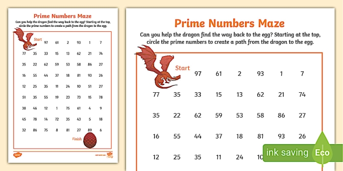 Engaging prime number maze for students to practice math skills Maze activity worksheet for fourth graders focusing on identifying prime numbers