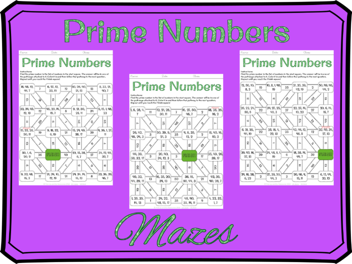 Fun maze activity to help fourth graders practice recognizing prime numbers Worksheet featuring a maze for identifying prime numbers aimed at fourth-grade students