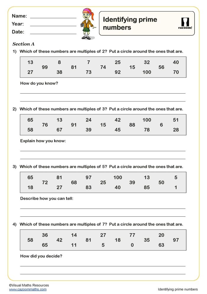 Engaging prime number maze activity for students to enjoy Maze worksheet for fourth graders focused on identifying prime numbers